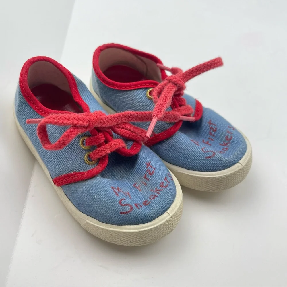 VTG 80s‎ Infant My First Sneakers Size 3 Retro Made in USA Rare Blue & Red
